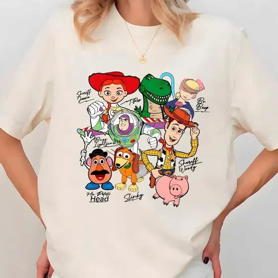 Camiseta T-shirt Unissex Estampa Turma Do Toy Story Autografos Colorida Premium Divertida Animação