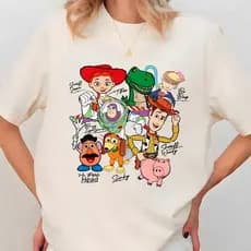 Camiseta T-shirt Unissex Estampa Turma Do Toy Story Autografos Colorida Premium Divertida Animação