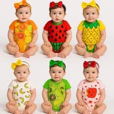 Body Bebê Temático Mesversário infantil  Personagens frutas