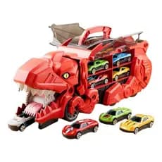 Brinquedo Caminhão Cegonha Dinossauro com Carrinhos e Pista vermelho