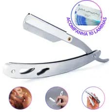Navalha de Barbear Profissional Em Aço Inox Navalhete Para Barba Com 10 Lâminas