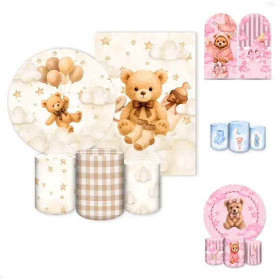 Kits Capas Sublimadas para Festa Baby Shower Tema Chá de Bebe Revelaçao