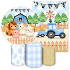 Kits Capas Sublimadas para Festa Diversos Modelos Tema Fazendinha Azul e Rosa