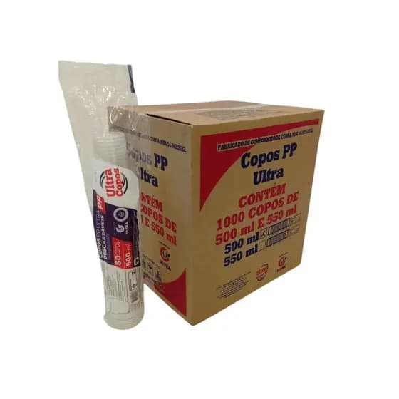 Copo Ultra Transparente Liso de 500ml - Caixa com 1000 Unidades