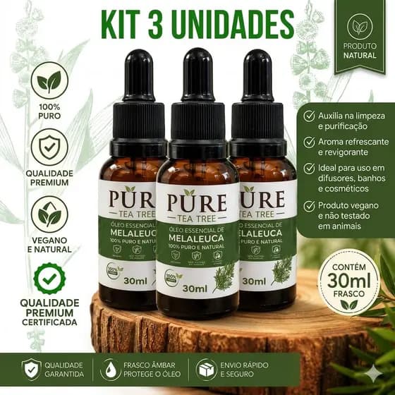 3x Óleo Essencial de Melaleuca 100% Puro Tea Tree 30ml Cada - Com Conta Gotas