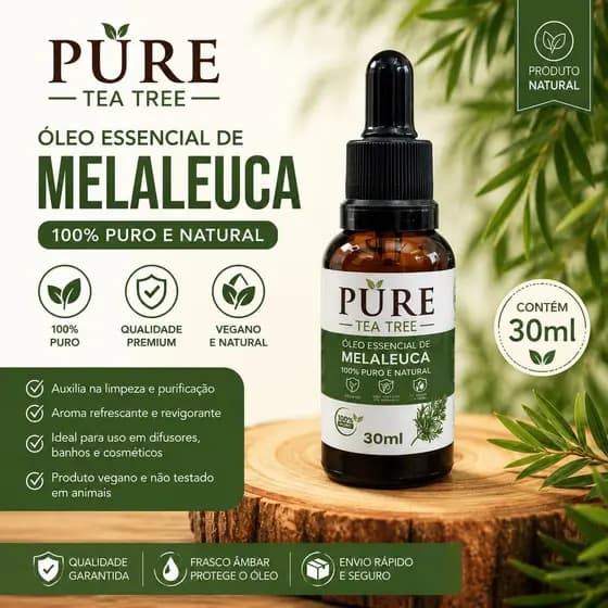 Óleo Essencial de Melaleuca Conta gotas 30ML Contra Acnes e Micoses