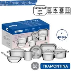 Conjunto Jogo de Panelas Allegra Aço Inox Fundo Triplo Tramontina 7 Peças Compatível Fogão Indução