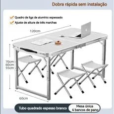 Mesa Dobrável Camping 120x60 Vira Maleta Para Jardim Praia Escrivaninhas e Mesas
