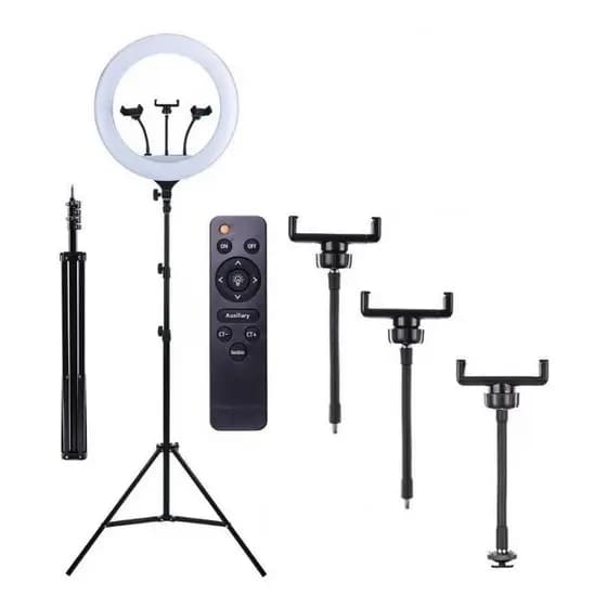 Ring Light Iluminador 18 polegadas Com Suporte 3 Celulares e Tripe 2,10 altura