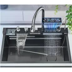 Kit Cuba Cozinha Gourmet Luxo Aço Inox Cinzento Com Acessórios pia de cozinha Conjunto De Torneiras 75cm