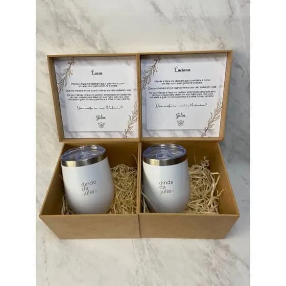 Convite Padrinhos Batismo Kit Caixas De Mdf E Copos Cuias