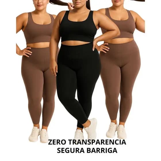 Conjunto Calça Inverno Basica Fitness Cintura Alta E Cropped Sem Bojo Alça Larga Suplex Plus Size