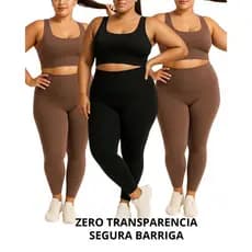 Conjunto Calça Inverno Basica Fitness Cintura Alta E Cropped Sem Bojo Alça Larga Suplex Plus Size