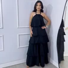 Vestido Feminino Longo de Babado Festa Cinco Marias Casamento Formatura