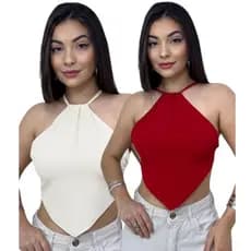 Kit com Duas Blusas Cropped Lenço Frente Unica Assimétrica Costas Nua Com Amarração