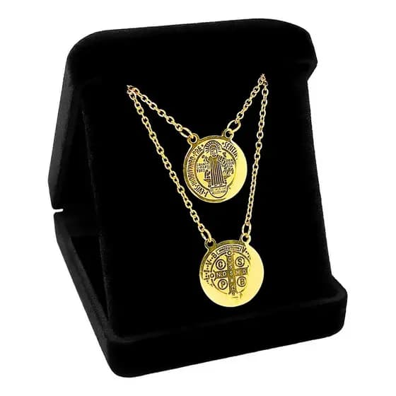 Escapulário Medalha São Bento Folheada Ouro Original + Caixa
