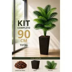 Planta Artificial Palmeira 24 Folhas com Vaso Decorativo Fibra Sintética – Planta Artificial Grande para Sala e Escritór