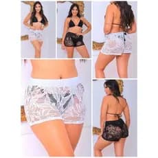 Short de Praia Rendado Com Elástico na Cintura Ocos Verão