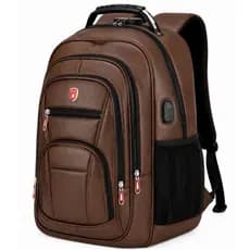 Mochila de Couro Notebook Antifurto Impermeável Reforçada Cabo de Aço USB Trabalho Faculdade Viagem