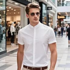 Camisa Masculina Gola Padre Social Manga Curta Premium Slim fit