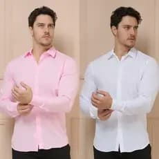 KIT 2 Camisa Social Masculina Manga longa Slim Fit Casual Mega Oferta