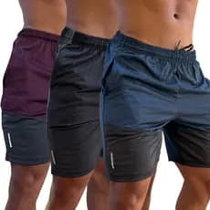 3 Bermudas Masculinas Dry Fit Elastano Academia Malha Fria Bolsos Grandes Treino Fitness