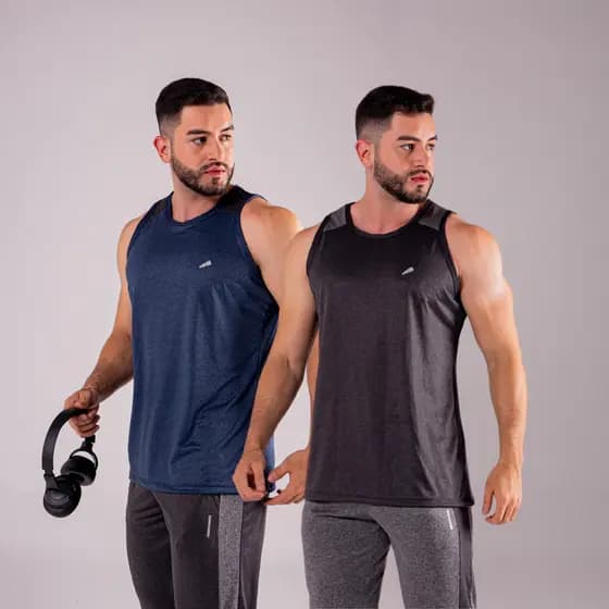 Kit de 2 (Duas) Camisetas Regatas DryFit Masculina Básica Esportiva Malha Fria Academia Fitness