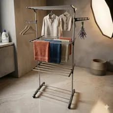 Varal Triplo de Chão com Cabideiro  170cm A X 70cm L X 22 CM C– Cor Cinza