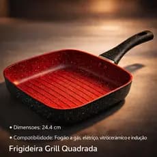 Frigideira Quadrada Antiaderente Inducao Stone Red Point Resistência Durabilidade Cozinha