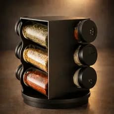 Porta Temperos Giratório Plástico Preto Com Seis Potes 80ml Organizador Cozinha