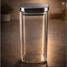 Pote Hermetico Retangular Vidro Tampa Inox 1,2 Litros Armazenamento Conservacao Alimentos