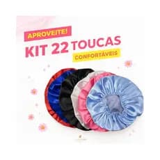 Kit Até 22 Toucas de Cetim Premium - Anti Frizz - Cabelos Cacheados e Lisos - Touca Grande