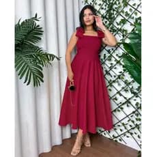 Vestido Feminino Longo com Laço e Elastex nas Costas em Duna Linho -  Moda Elegante Festa 2025