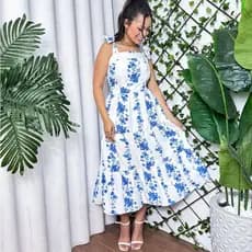 Vestido Feminino Midi 3 Marias Azul Floral em Crepinho -  Moda Casual Estampado