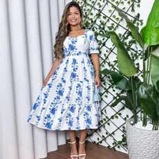 Vestido Feminino 3 Marias com Manga Floral Mídi em Crepinho - Moda Casual