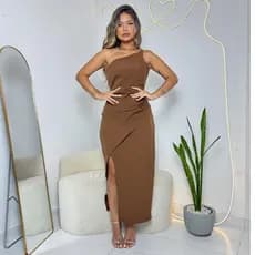 Vestido Feminino  Mídi Alfaiataria  Com Fenda  com Zíper na Costa