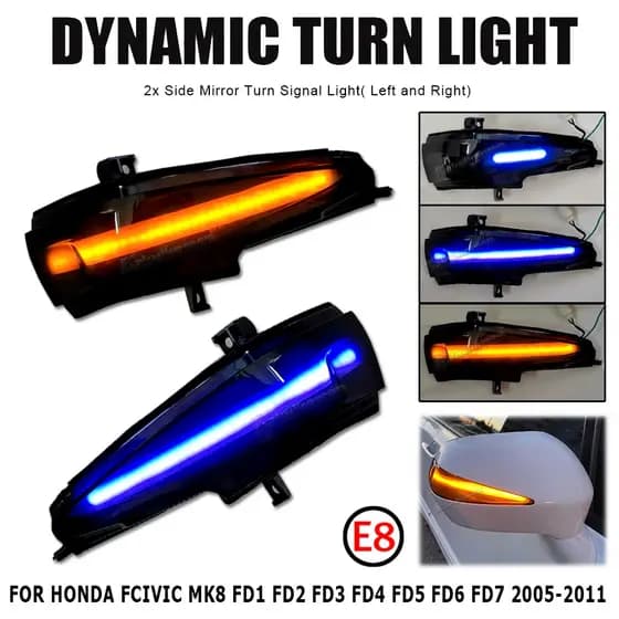 2 peças luz de sinalização dinâmica LED Flash espelho retrovisor seta luz indicadora adequada para Honda Civic Mk8 2 4 portas FD1 FD2 FD3 FD4 FD5 FD6 FD7