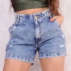 Bermuda Boyfriend Marmorizadas Meia Coxa Com Bolso Faca Feminina Short Cintura Alta Blogueira Jeans 100% Algodão