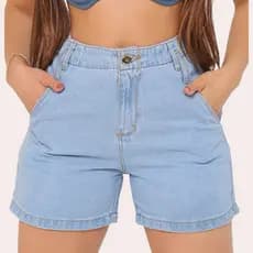 Bermuda Jeans Boyfriend Feminina Meia Coxa Cintura Alta Estilo Blogueira com Bolsos Faca 100% Algodão