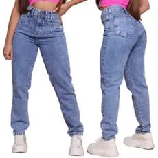 Calça Mom Boyfrend 100% Luxo Feminina Empina Bumbum Cintura Alta Cós Alto Pinças Modeladora