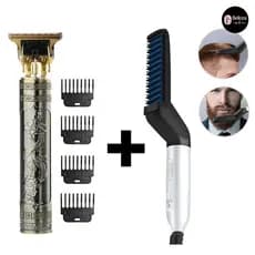 KIT 2 Escova Barba Chapinha Modelador Pente e Máquina De Cortar Cabelo Para Barba-Kit cuidados masculinos