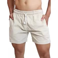 shorts linho grosso masculino curto algodão bolsos cordão amarração premium luxo praia