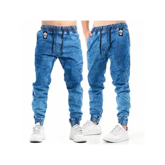 Calça Jogger Masculina Azul Médio Punho Elástico