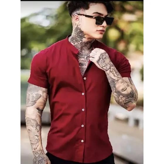 Camisa Social Masculina Gola Padre de Luxo Com Manga Curta Slim Fit Linho e Viscose Tecido Premium