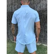 Conjunto Camisa e Short Florido Havaiano Estampado Listrado Adulto Masculino Viscose