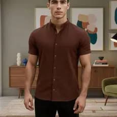 Camisa social masculina manga curta de vicose Gola padre
