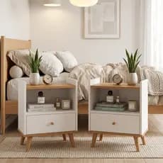 Mesa de Cabeceira Off White Moderna Compacta Nicho Gaveta Quarto Sala Casal Solteiro Luna Kit ou Unidade