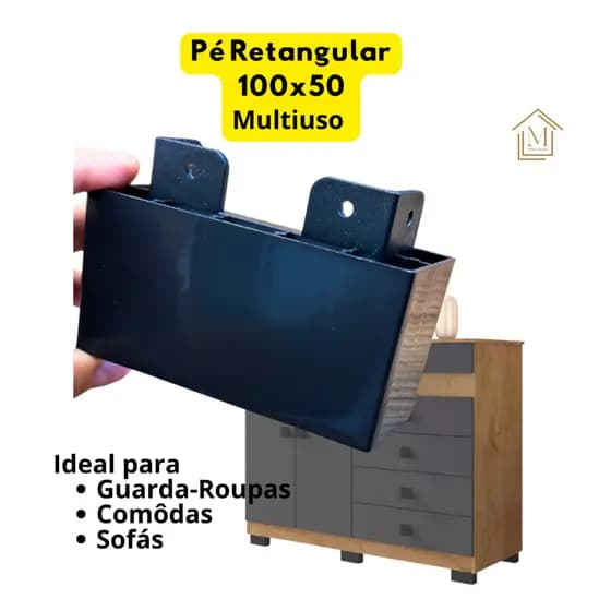 Pé Retangular para Móveis 100x50 Reforçado em Plástico ABS Antirrisco Guarda Roupa Sofá Cômoda