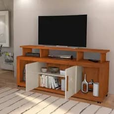 Rack para TV até 55 Polegadas Sala Moderno Prateleira 2 Portas 2 Nichos Rodinhas 135cm