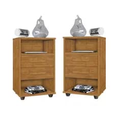 Kit Duplo de Criado-Mudo com 2 Gavetas e 2 Nichos Mesas de Cabeceira Modernas para Quarto 2 Unidades